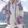Kurtki damskie zimowe kobiety ciepłe sztuczne futra moda moda pluszowy Plush Overcoat Retro Patchwork Runki z kapturem zamek błyskawiczny 221117