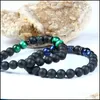 Beaded Green Blue Cz Beaded Men Bracelets Wholesale 10Pcs/Lot With Natural Tiger Eye And Matte Onyx Stone For Gift Drop Delivery Jewe Dhzlp