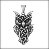 Pendant Necklaces Ancient Sier Owl Necklace Stainless Steel Pendant Necklaces Chain Women Men Hip Hop Fashion Jewelry Drop Delivery P Dhj4W