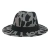 Bérets Fedora Femmes Chapeau Solide Léopard Bande Casual Feutré Hommes Casquettes Panama Extérieur Large Bord Blanc Noir Hiver Fedoras Gorras Hombre