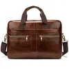 Briefcases Top Genuine Leather Men Briefcase Portfolio Crossbody Messenger Laptop Bag For Office Working Business Fashion Many Colors