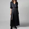 Casual Dresses Viscose Women High midja maxi klänning V-hals ruffles slitsade knappar kvinnlig fotledslängd kläder vår hösten 2022