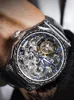 Watch Wristwatches Skeleton Spherical Luxury True Tourbillon Watch Men's Square Gemstone Scale Luminous Punk Men Mechanical Wrist Watches 8WJX