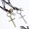 Pendentif Colliers Rétro Jésus Croix Pendentif Collier Réglable En Cuir Chaîne Colliers Pour Femmes Hommes Punk Mode Bijoux Cadeau Drop Dhmws