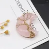 Pendant Necklaces Natural Stone Pendants Reiki Heal Gold Color Wire Wrap Moon Shape Amethysts Quartz For Jewelry Making Diy Women Necklace