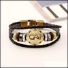 チャームブレスレット12 Constell Leather Bracelet Bronze Coin Charm Horscope Sign Mtilayerラップブレスレット女性メンズバングルカフファッションdhxyg