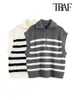 Women's Vests TRAF Women Fashion Front Zip Loose Striped Knit Vest Sweater Vintage High Neck Sleeveless Female Waistcoat Chic Tops 221117