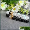 Perlenpaare Schmuck CZ Crown Armbänder Großhandel 5 Sätze/Los 8 mm natürliche matte Onyx Flash Perlen Perlen Armband für Liebe Drop Deliv Dh6Gw