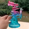 Metallic Rainbow Color Glass Bong Hookahs Blue Pink Oil Burner Dab Rig Recycler Bubbler for Smoking Pipe