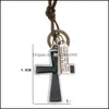 Pendant Necklaces Letter Id Enamel Jesus Cross Necklace Adjustable Leather Chain Pendant Necklaces For Women Men Punk Fashion Jewelr Dhs8O