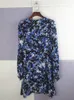 Повседневные платья Женщины ретро великолепное фейерверк Принт мини-платье V-образное с длинным рукавом 2022 Весна Винтер Винтажная Одиночная Маленькая одежда