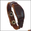 Bangle Watch Shape Leather Bangle Cuff Button Adjustable Bracelet Wristand For Men Women Fashion Jewelry Drop Delivery Bracelets Dhayj