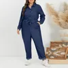 Pantalon VONDA femmes Denim combinaison décontracté à manches longues revers boutonné combishorts automne Pantalon ample bureau salopette grande taille