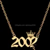 Colliers pendentif couronne année numéro pendentif collier en acier inoxydable Sier chaînes en or années de naissance colliers pour femmes filles mode Dhg2R