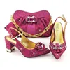 Dress Shoes Italian Design Selling Special Many PEACH Colorful Crystal Decoration Style Magenta Color Party Shoes And Bag Set