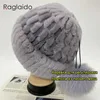 Beanies Rusya Kadın Kış Rex Tavşan Kürk Şapka Kürük Şapkaları Şık Gerçek Sıcak Kadın Tilki Pompom Top Kapakları J22111073818359577987