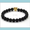 Bracelets de charme de haute qualité hommes bijoux en gros 8mm perles de pierre de lave d'énergie noire avec micro pavé cubique zircone CZ léopard bracele Dhykn