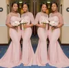 Blush Pink Sheer Jewel Neck Bridesmaid Dresses 12 Sleeve Mermaid Golvl￤ngd Black Girls Maid of Honor Gown Wedding Guest Dress9458063