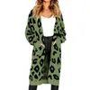 QNPQYX Cardigan da donna lungo aperto sul davanti maglione moda casual leopardo allentato cappotti lunghi in maglia autunno capispalla maglione verde kaki