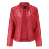 Femmes en cuir Faux veste femmes fermetures à glissière printemps automne PU col Mandarin rouge moteur motard manteau femme surdimensionné 221117