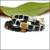 Bracelets à breloques Joli cadeau Pierre Pseras En gros 10 Pcs / Lot 8X8Mm Onyx noir naturel et perles carrées en œil de tigre Soutien-gorge tressé géométrique Dhbkz