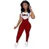 Womans Fashion Pants Outfits Pattern Printed Short Sleeved T-shirt And Suspender Jumpsuit Two Piece Jogger Set Valentine's Day Clothes