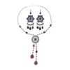 Серьги ожерелья наборы винтажные серебряные металлические наборы колье для женщин богемный хрустальный хрустальный хлистое цыган