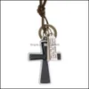 Pendant Necklaces Letter Id Enamel Jesus Cross Necklace Adjustable Leather Chain Pendant Necklaces For Women Men Punk Fashion Jewelr Dhs8O