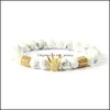 Charm Bracelets Powerf Mens Jewelry Wholesale 10Pcs 8Mm White Marble Stone Beads With Clear Cz Imperial Stoppers Crown Bracelets For Dhrqs