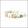 Bedelarmbanden powerf heren sieraden groothandel 10 stks 8 mm witte marmeren steen kralen met heldere CZ Imperial Stoppers kroonbanden voor DHRQ's