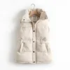 Gilets pour femmes automne hiver solide cordon lâche col montant longue veste coton rembourré coupe-vent chaud gilet 221117