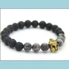 Bracelets de charme Nouveau design 8mm Pierre de lave Gris veiné Image Jasper avec casque de guerrier romain Bracelet Spartan Bijoux pour hommes G Dhqyo