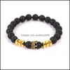 Beaded Gold Crown Bracelet Natural Stone Lava Rock Turquoise Beaded Strands Bracelets Wristband Women Men Fashion Jewelry White Blue Dhb4F