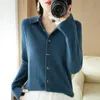 Kvinnors stickor Tees Spring och Autumn Fine Imitation Wool Knit Cardigan Women Lapel Solid Color Tröja Fashion Temperament Thin Tops Mångsidig 221117