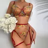 Intimo sexy da donna Intimo sensuale in pizzo Ricamo trasparente Giarrettiere in 3 pezzi Fantasia Bella Corta Kit per la cura della pelle Intimo