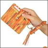 Party Favor Pu Leather Card Bag Keychains Party Bracelet Keychain Wallet With Tassels String Bangle Key Ring Holder Wristlet Handbag Dh7Ij