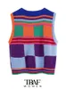 Women's Vests TRAF Women Fashion Check Crop Knit Vest Sweater Vintage O Neck Sleeveless Female Waistcoat Chic Tops 221117