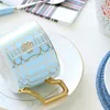 Tazze Piattini Porcellana Tazza da tè blu Pomeriggio europeo Elegante moderno Set riutilizzabile Unico creativo Canecas Decorazione della casa EI50BD