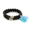 Charm armband design grossist 10 st/parti 8mm naturlig svart onyx sten pärlor blå och himmel tassel buddha huvud par armband drop d dhozq