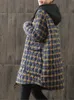 Women's Down Parkas Johnature Women Hooded Plaid Vintage Button Coats Loose Autumn Winter Pockets Female Casual Warm 221117