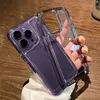 Случаи сотового телефона Фиолетовый прозрачный антифронаторный ударной защиты ТПУ Кнопка Металла Металл Жесткая Продажа Продажа для iPhone 11 12 13 14 плюс Pro Max XS XR 7 8 Back Cover Back Cover
