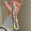 1PC Handy-Riemen Charms süße Candy-Farbe Harz Blume Imitation Perle Perlen Anti-verlorene mobile Kette für Frauen Lanyard Schmuck Geschenke
