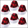 Juldekorationer julklappar ADTS Vinterhattar Julor Dekorationer Plaid Lady Man Keep Warm Hat Red White Squares 4 8sh Dhjag