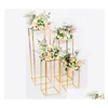 Altri articoli per feste per eventi Decorazione per matrimoni in oro 4 pezzi / set Puntelli posizionati geometrici in ferro Road Lead T Station Supplies Rec Plinth T2 Dhjcg