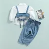 Set di abbigliamento Neonato Bambini Neonate Casual Tre pezzi Set di vestiti Tinta unita Camicia a maniche lunghe con scollo a V Gilet e jeans Fori rotti 1 6T 221118