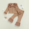 مجموعات الملابس 1 6y Kids Girl Autumn Autumn Set Baby Furry Collar Long Sleeve Button Down Bants Bants Children Rebbbed Metits 221118