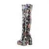 Boots Arden Furtado 2022 Women Over The Knee High squareToe chunky Heels silver strecth boots platform Thigh 41 42 43 220906