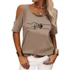 Camisetas femininas para cães impressão de cachorro verão 2022 malha curta manga de camiseta top fora ombro