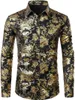 Camicie casual da uomo Mens Luxury Paisley Floral Gold Shiny Print Camisas Elegante camicia a maniche lunghe sottile per party Prom Show Abbigliamento uomo 221117