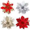 Weihnachtsdekorationen 3PCS Künstliche Blumen Rot Gold Bling Weihnachten für Noel Baum Dekoration Navidad Home Tischdekoration Lieferungen